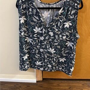 LOFT Floral V-Neck Blouse - Black and White